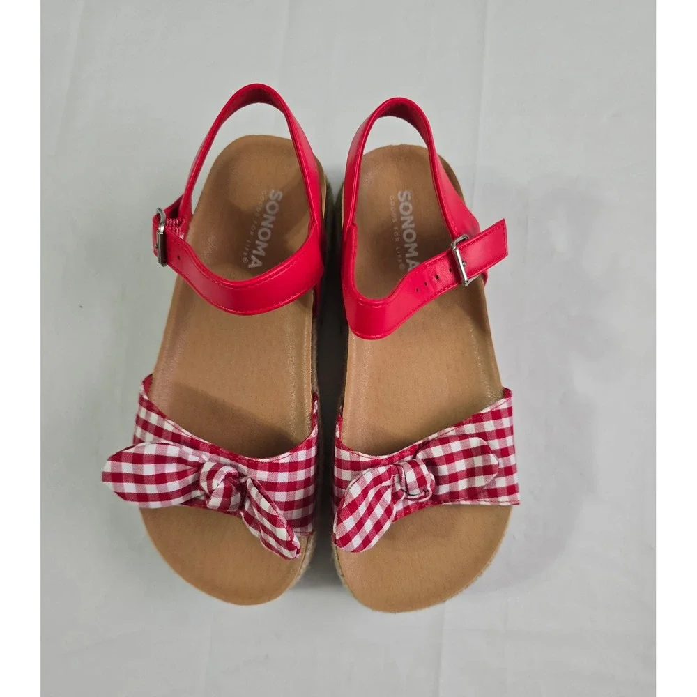 Sonoma Xandera Girls Red Gingham Bow Espadrille Platform Sandals Size 3 NEW